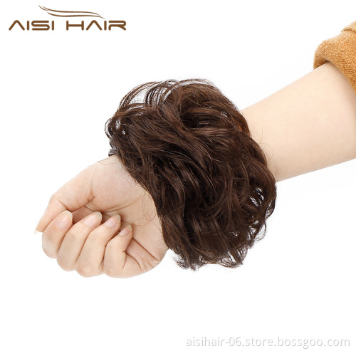 Aisi Hair Brazilian Human Hair Curly Brown Chignon Bun Elastic Rope Rubber Band Hairpiece Clip In Extension For Women